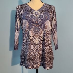 Dressbarn Blue Fleur-de-lis Shirt